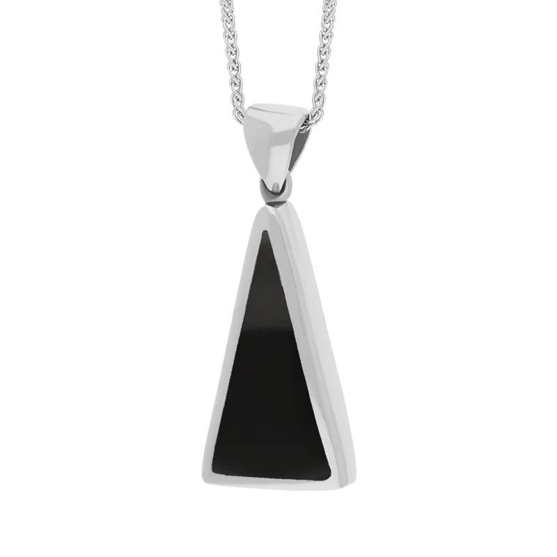 18ct White Gold Whitby Jet Lapis Lazuli Small Double Sided Triangular Fob Necklace