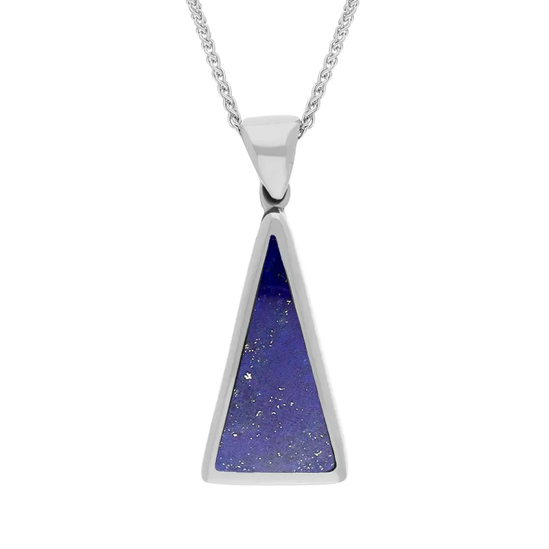 18ct White Gold Whitby Jet Lapis Lazuli Small Double Sided Triangular Fob Necklace