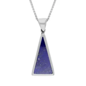18ct White Gold Whitby Jet Lapis Lazuli Small Double Sided Triangular Fob Necklace