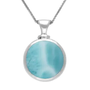 18ct White Gold Whitby Jet Larimar Double Sided Round Dinky Fob Necklace