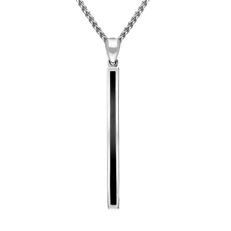 18ct White Gold Whitby Jet Long Slim Oblong Necklace