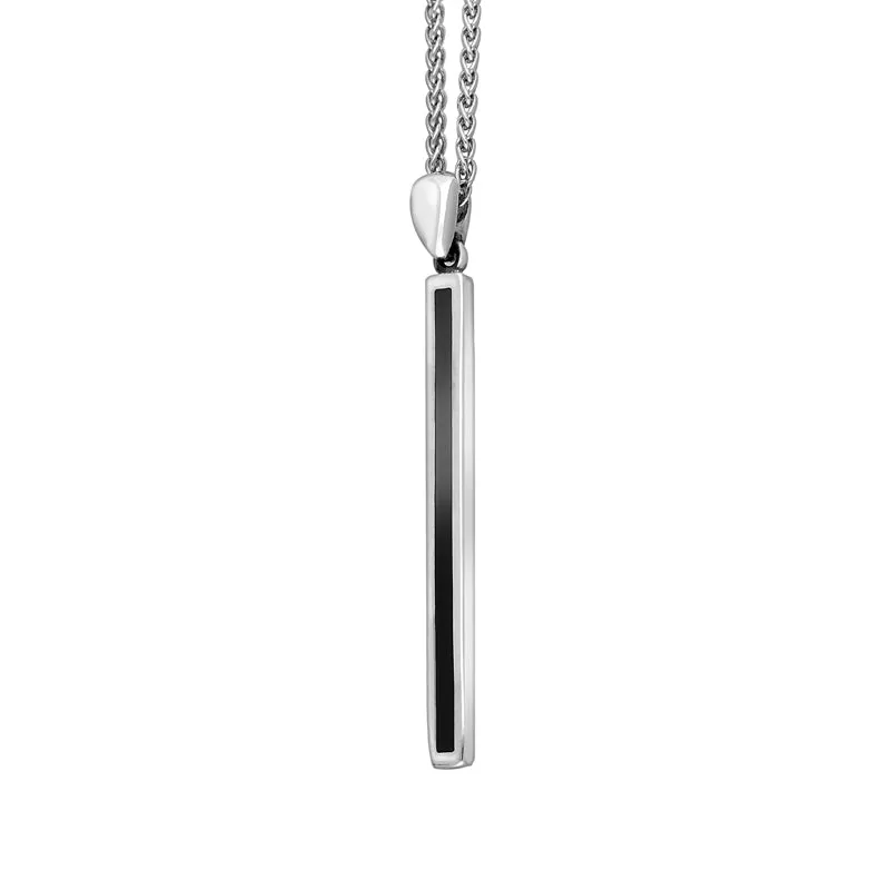 18ct White Gold Whitby Jet Long Slim Oblong Necklace