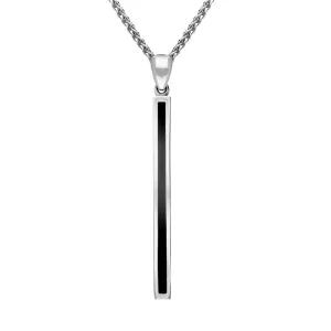 18ct White Gold Whitby Jet Long Slim Oblong Necklace