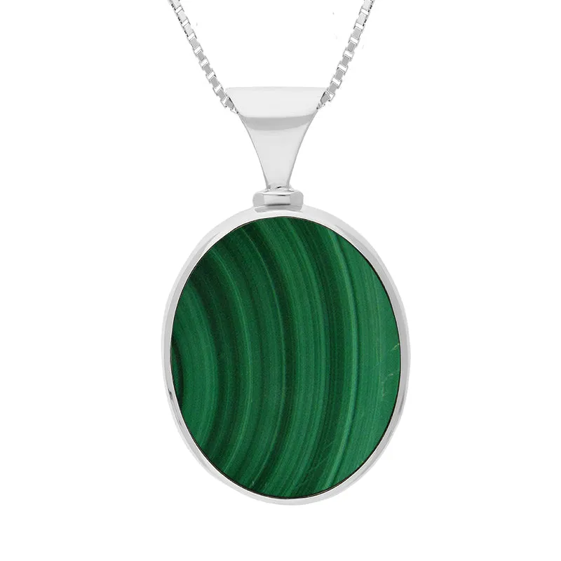 18ct White Gold Whitby Jet Malachite King's Coronation Hallmark Double Sided Oval Necklace D