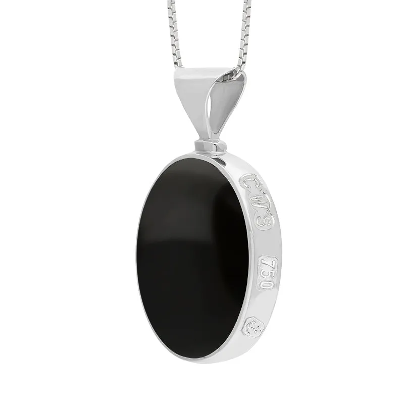 18ct White Gold Whitby Jet Malachite King's Coronation Hallmark Double Sided Oval Necklace D