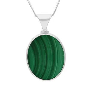 18ct White Gold Whitby Jet Malachite King's Coronation Hallmark Double Sided Oval Necklace D