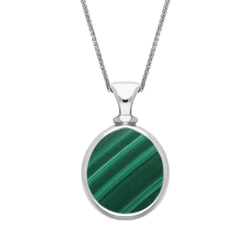 18ct White Gold Whitby Jet Malachite Small Double Sided Pear Fob Necklace