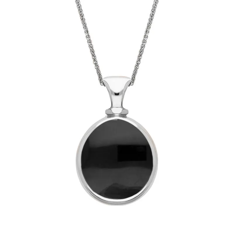 18ct White Gold Whitby Jet Malachite Small Double Sided Pear Fob Necklace