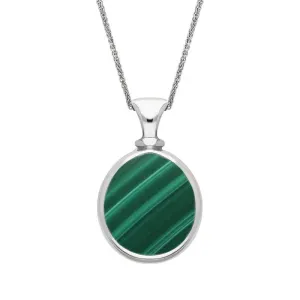 18ct White Gold Whitby Jet Malachite Small Double Sided Pear Fob Necklace