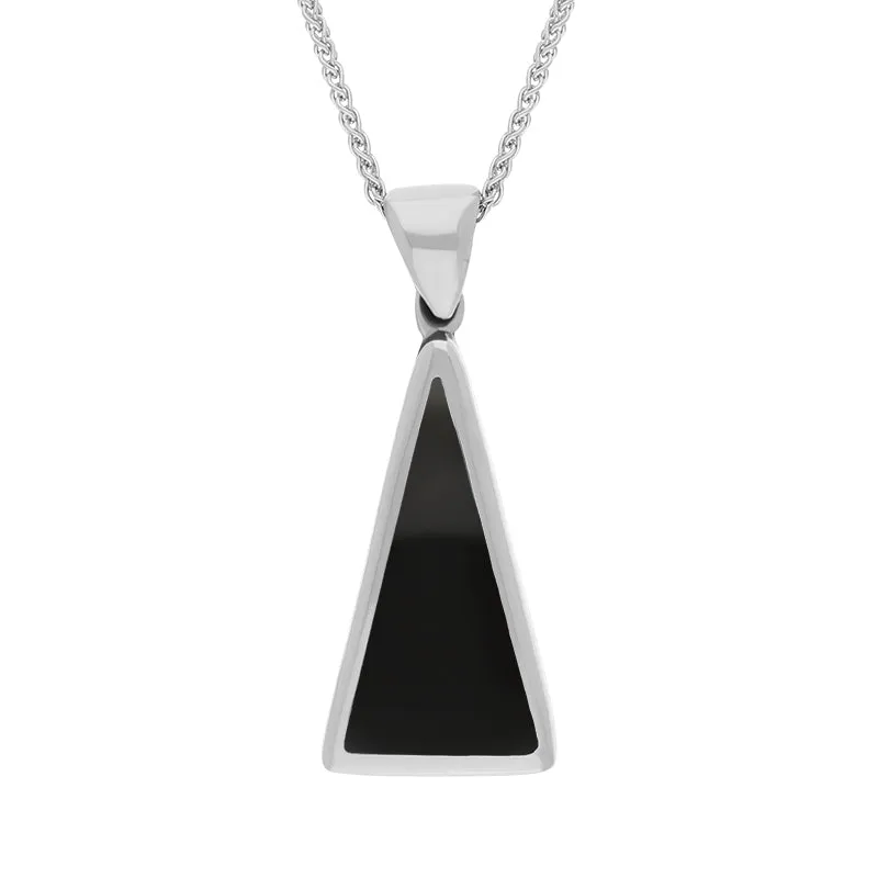 18ct White Gold Whitby Jet Malachite Small Double Sided Triangular Fob Necklace