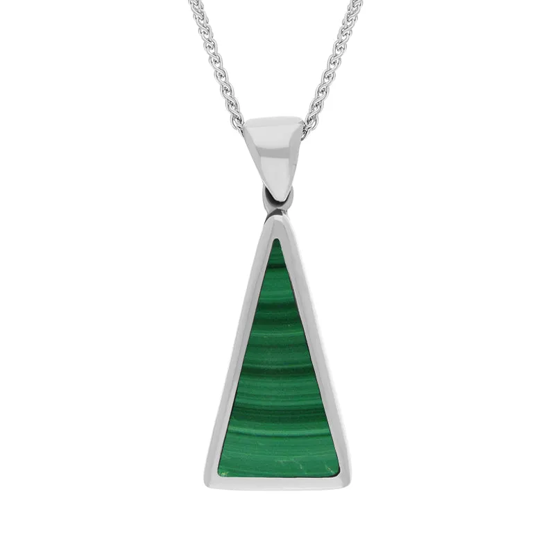 18ct White Gold Whitby Jet Malachite Small Double Sided Triangular Fob Necklace