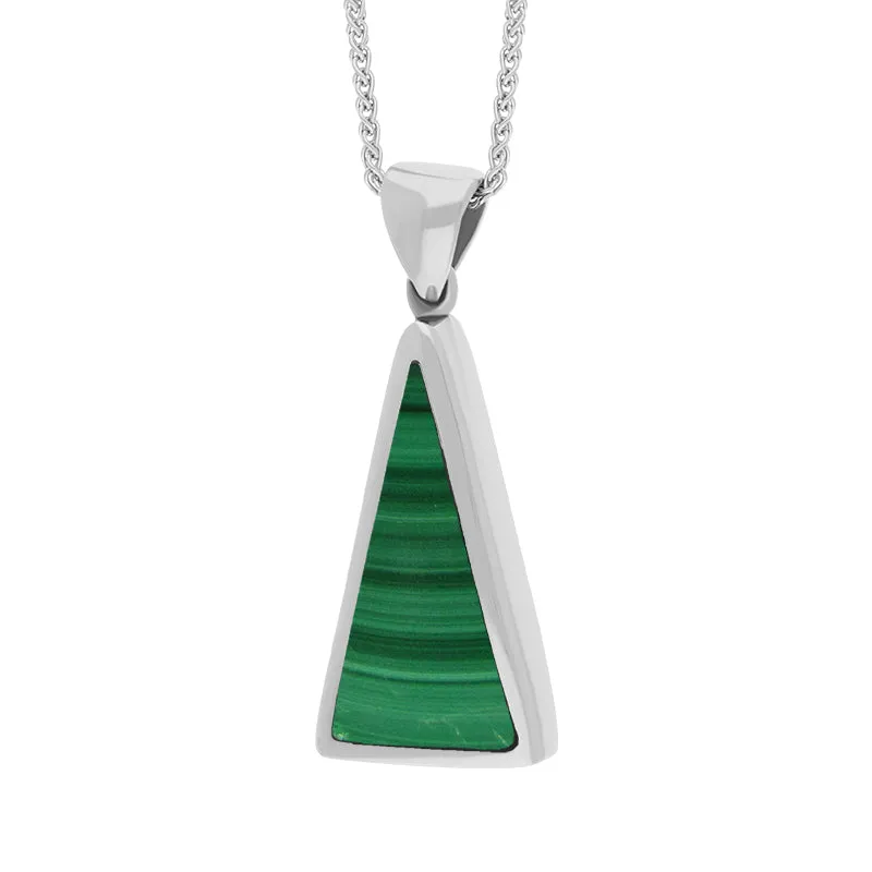 18ct White Gold Whitby Jet Malachite Small Double Sided Triangular Fob Necklace