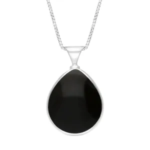 18ct White Gold Whitby Jet Mother of Pearl Queens Jubilee Hallmark Double Sided Pear-shaped Necklace D