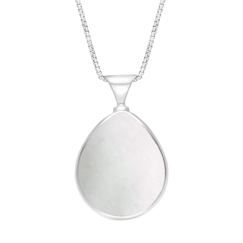 18ct White Gold Whitby Jet Mother of Pearl Queens Jubilee Hallmark Double Sided Pear-shaped Necklace D