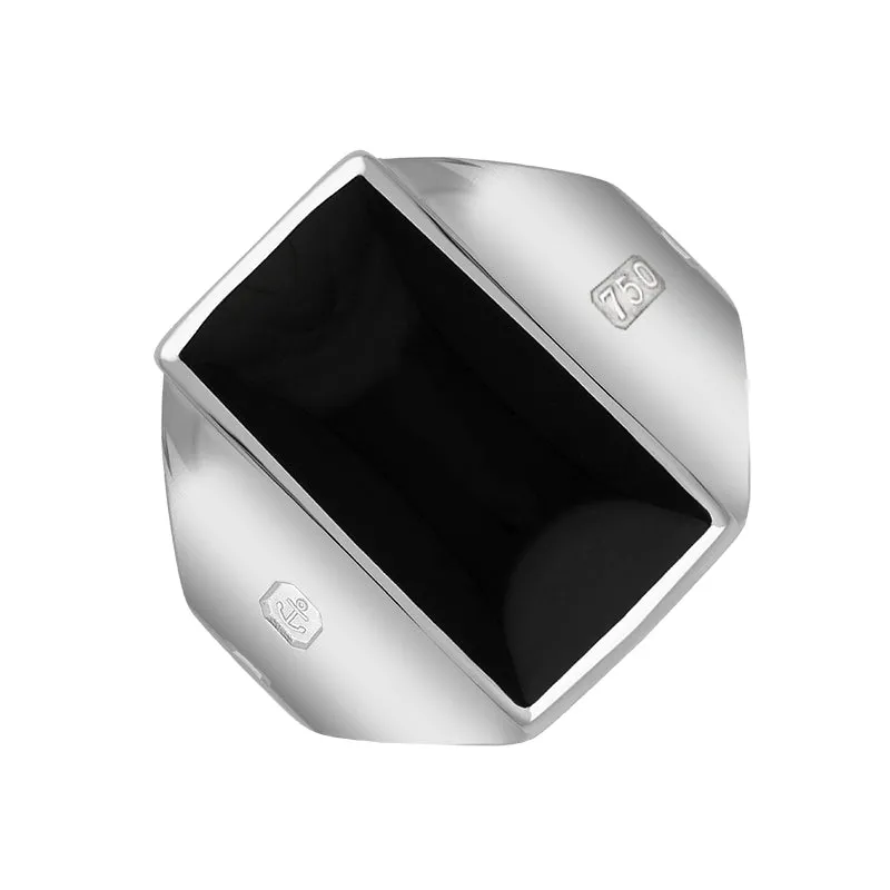 18ct White Gold Whitby Jet Queen's Jubilee Hallmark Small Oblong Ring D