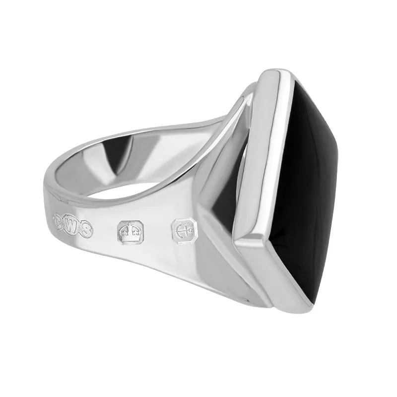 18ct White Gold Whitby Jet Queen's Jubilee Hallmark Small Rhombus Ring D