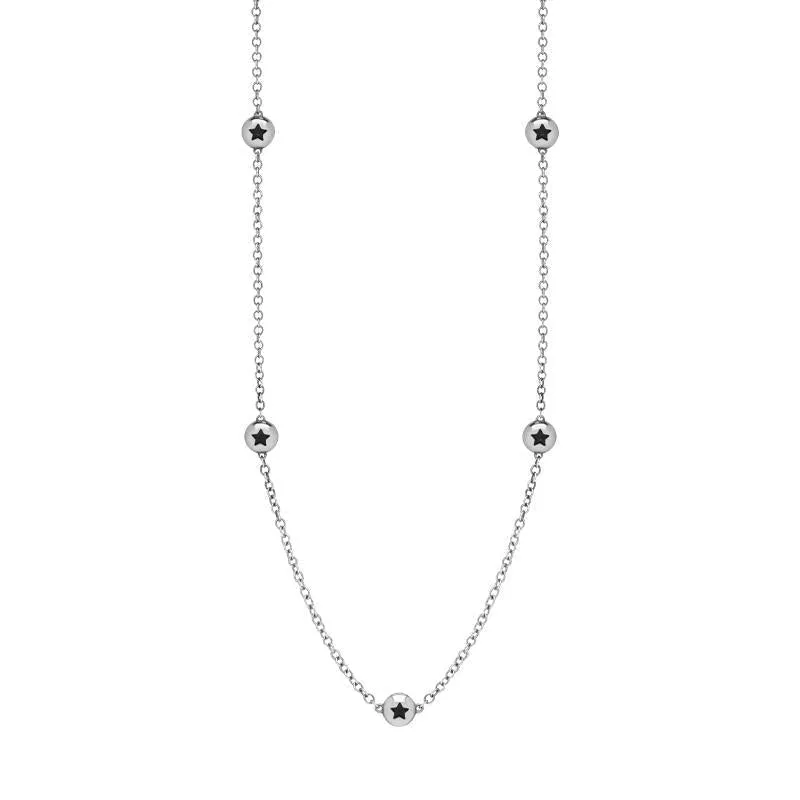 18ct White Gold Whitby Jet Star Link Disc Chain Necklace