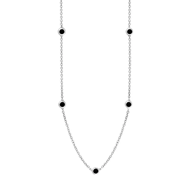 18ct White Gold Whitby Jet Star Link Disc Chain Necklace