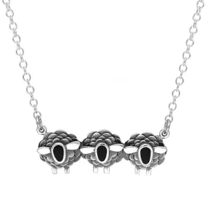 18ct White Gold Whitby Jet Three Sheep Necklace