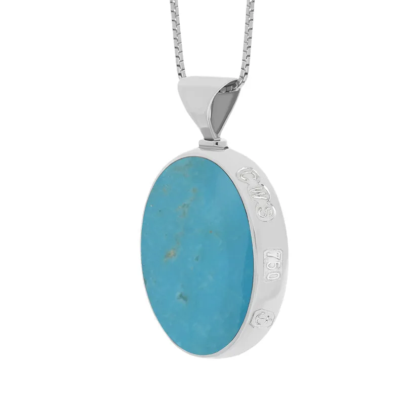 18ct White Gold Whitby Jet Turquoise Queens Jubilee Hallmark Double Sided Oval Necklace D