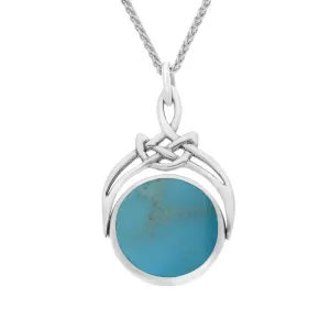 18ct White Gold Whitby Jet Turquoise Round Swivel Fob Necklace