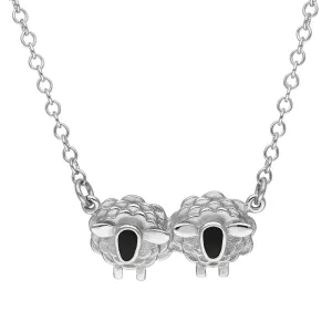 18ct White Gold Whitby Jet Two Sheep Necklace