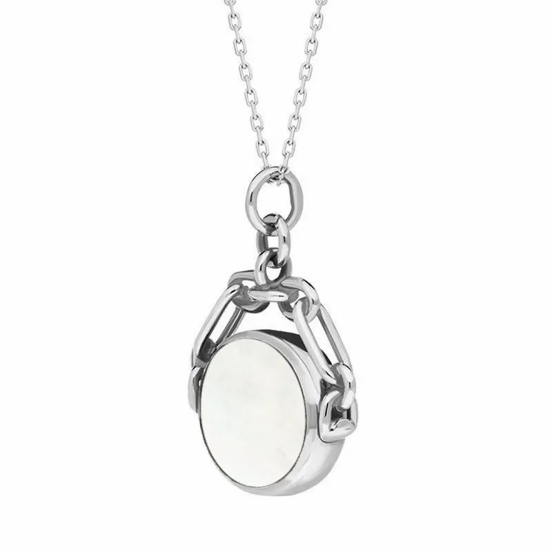 18ct White Gold Whitby Jet White Mother Of Pearl Double Sided Swivel Fob Necklace