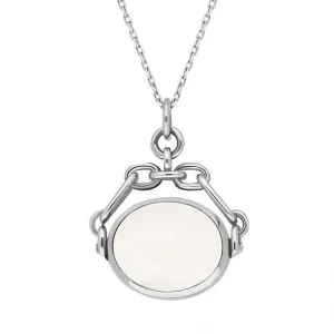 18ct White Gold Whitby Jet White Mother Of Pearl Double Sided Swivel Fob Necklace