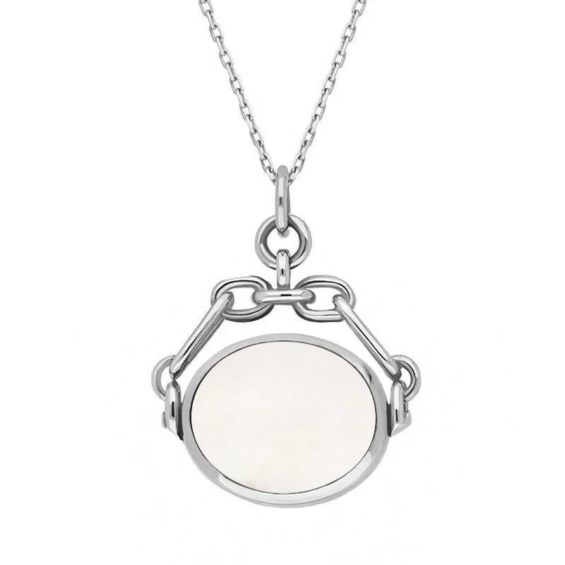 18ct White Gold Whitby Jet White Mother Of Pearl Double Sided Swivel Fob Necklace