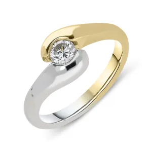 18ct White Gold Yellow Gold Diamond Twisted Ring