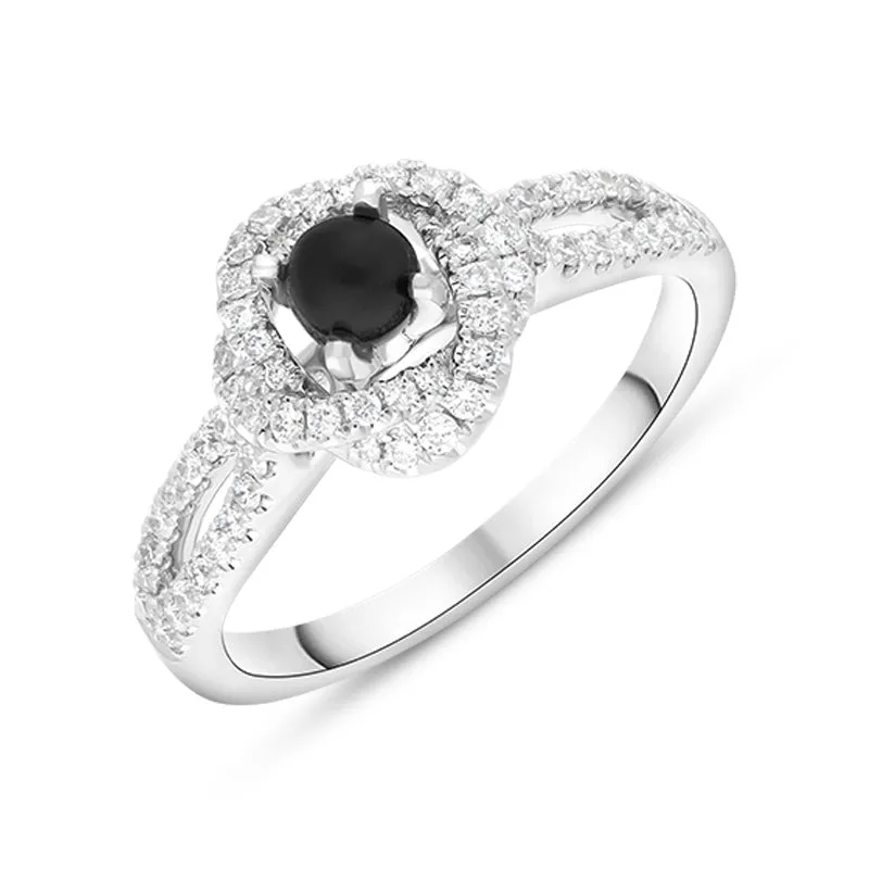 18ct White Yellow Gold Whitby Jet 0.39ct Diamond Knot  Ring