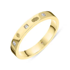 18ct Yellow Gold 0.09ct Diamond King's Coronation Hallmark Princess Cut 3mm Ring D