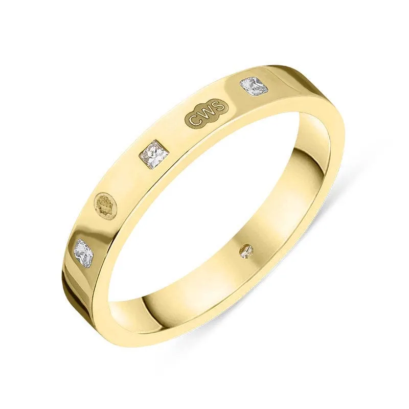18ct Yellow Gold 0.09ct Diamond King's Coronation Hallmark Princess Cut 3mm Ring D