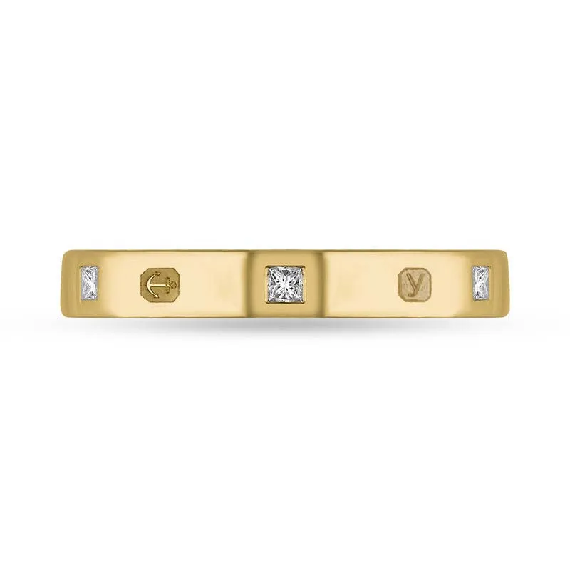 18ct Yellow Gold 0.09ct Diamond King's Coronation Hallmark Princess Cut 3mm Ring D