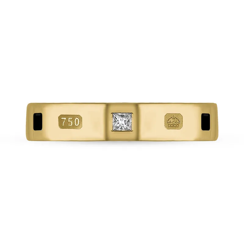 18ct Yellow Gold 0.09ct Diamond Whitby Jet King's Coronation Hallmark Princess Cut 4mm Ring D