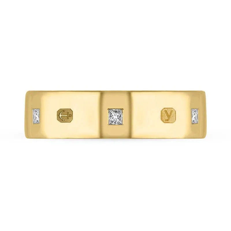 18ct Yellow Gold 0.36ct Diamond King's Coronation Hallmark Princess Cut 6mm Ring D