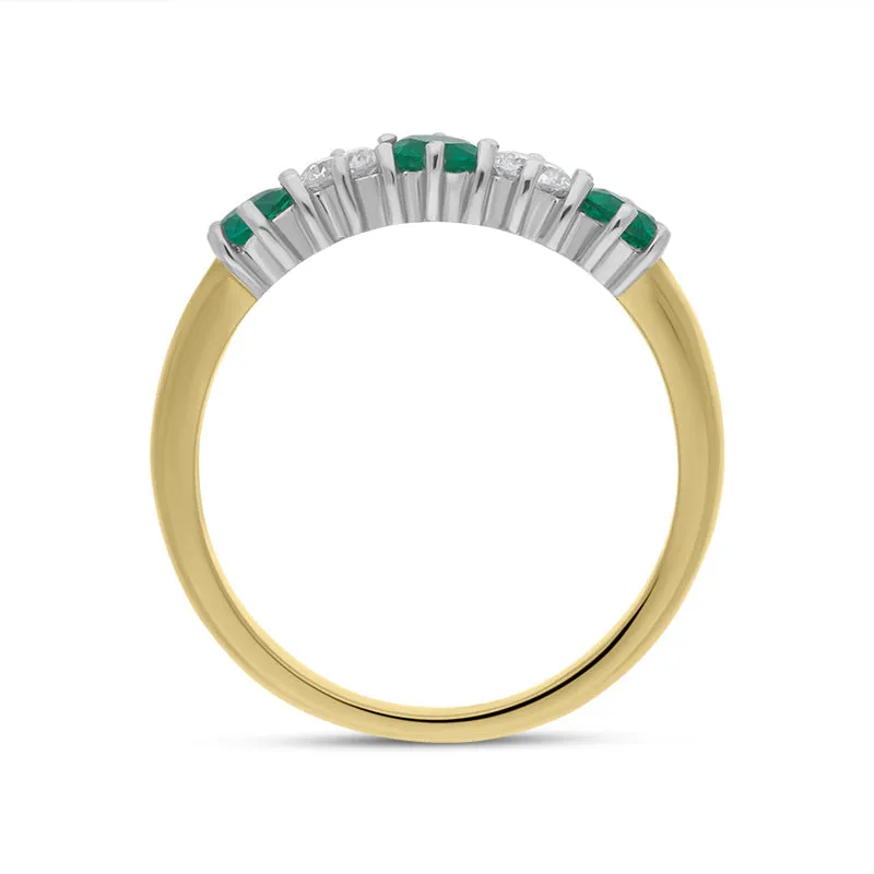 18ct Yellow Gold 0.46ct Emerald and Diamond Half Eternity Ring