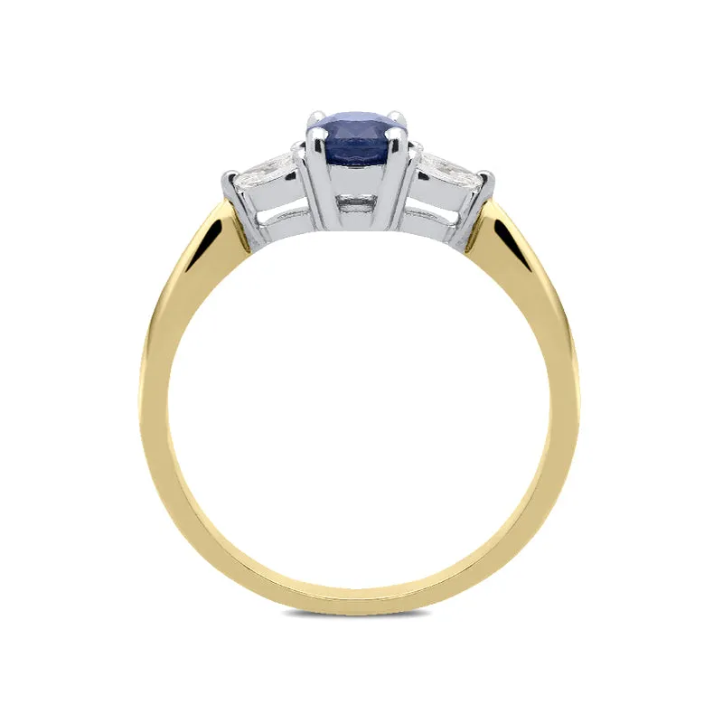 18ct Yellow Gold 0.84ct Sapphire Diamond Oval Cut Trilogy Ring