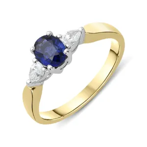 18ct Yellow Gold 0.84ct Sapphire Diamond Oval Cut Trilogy Ring