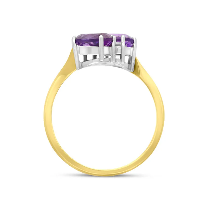 18ct Yellow Gold 1.47ct Amethyst Diamond Cross Over Ring