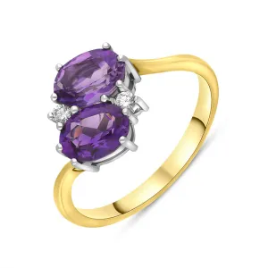 18ct Yellow Gold 1.47ct Amethyst Diamond Cross Over Ring