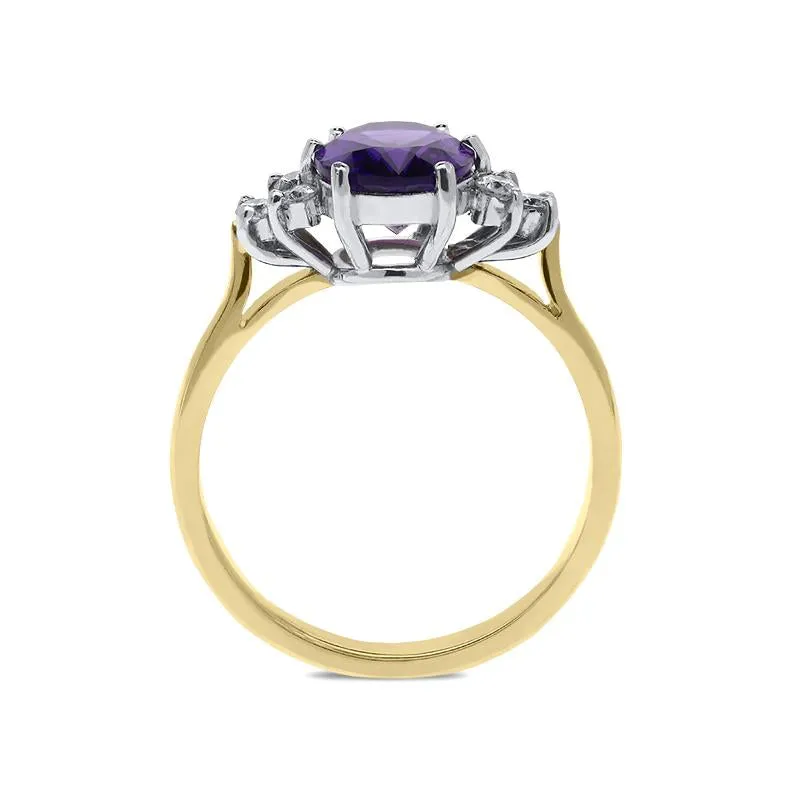 18ct Yellow Gold 1.54ct Amethyst Diamond Oval Cut Ring