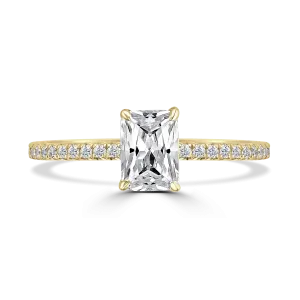 18ct Yellow Gold 1ct Radiant Cut Laboratory Grown Diamond Solitaire With Diamond Shoulders