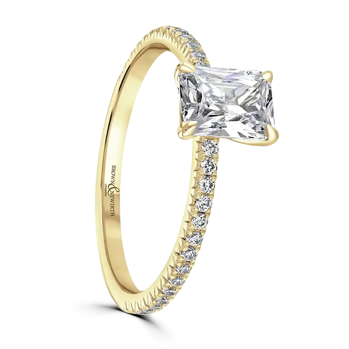 18ct Yellow Gold 1ct Radiant Cut Laboratory Grown Diamond Solitaire With Diamond Shoulders