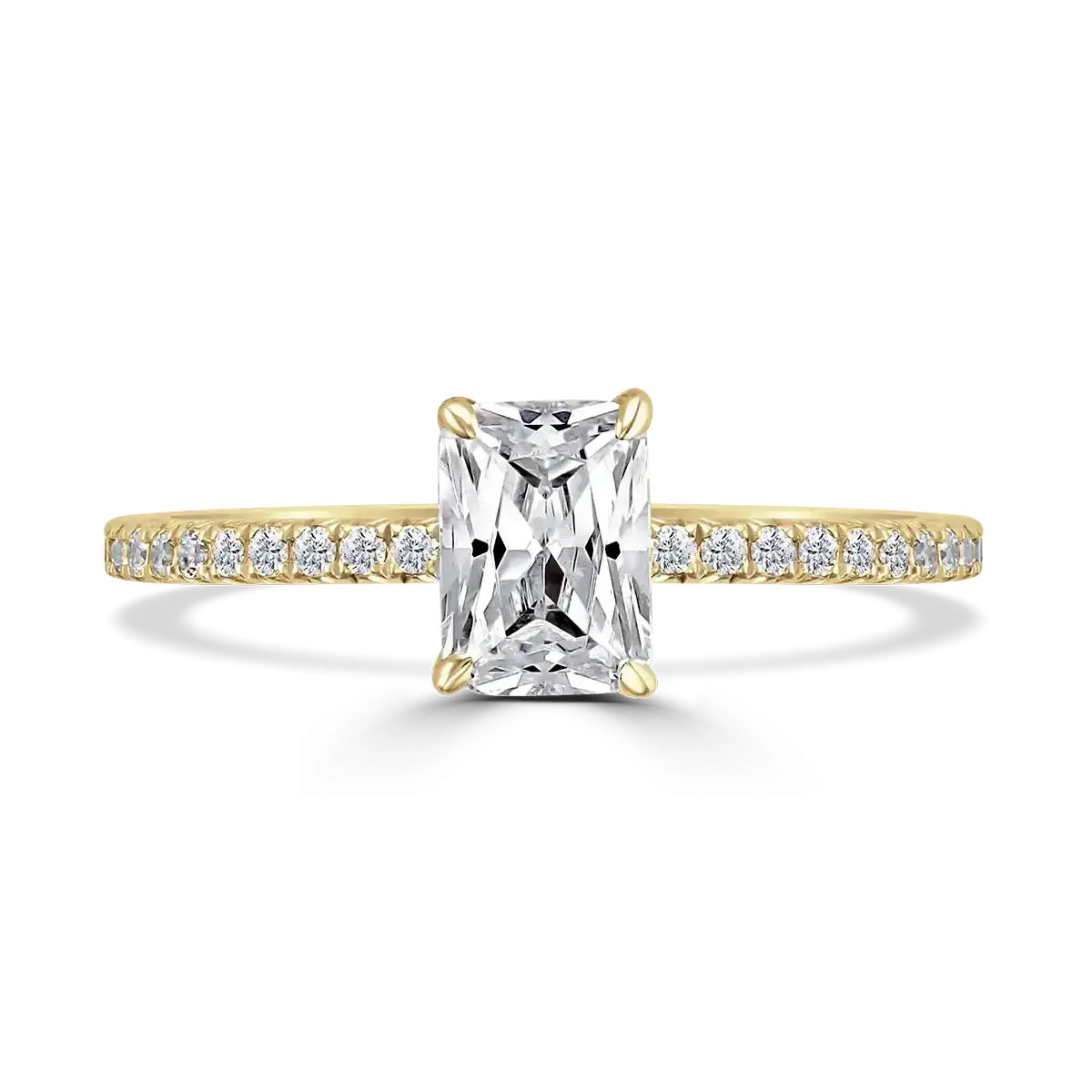 18ct Yellow Gold 1ct Radiant Cut Laboratory Grown Diamond Solitaire With Diamond Shoulders