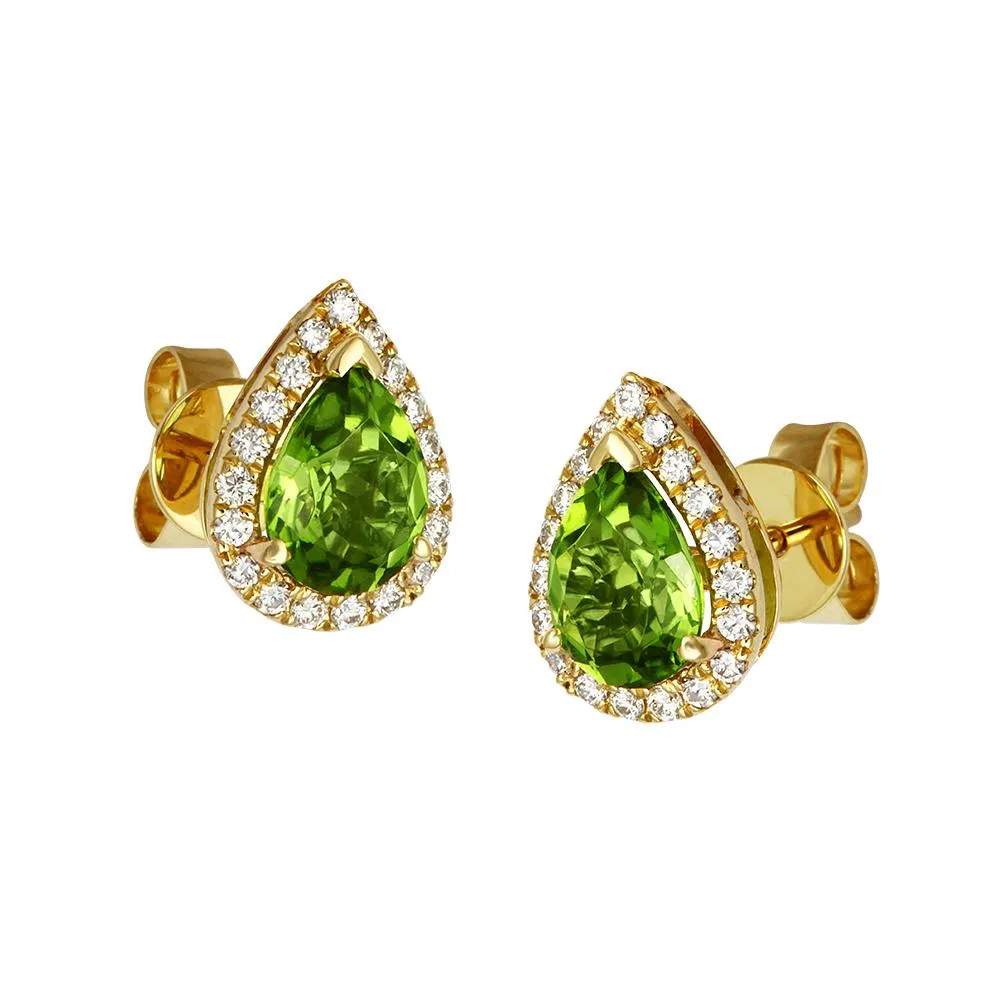 18ct Yellow Gold 2.52ct Peridot Diamond Stud Earrings