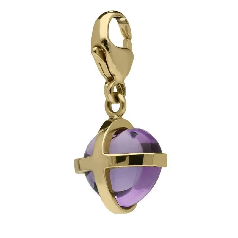 18ct Yellow Gold Amethyst Small Cross Heart Charm