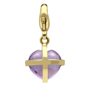 18ct Yellow Gold Amethyst Small Cross Heart Charm