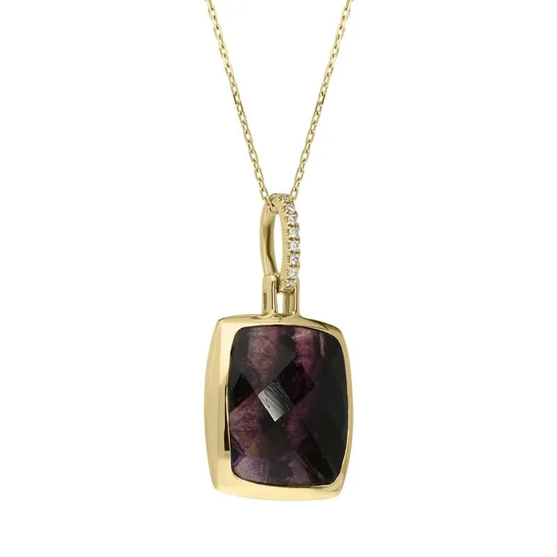 18ct Yellow Gold Blue John 0.03ct Diamond Faceted Oblong Necklace D