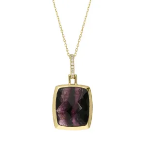 18ct Yellow Gold Blue John 0.03ct Diamond Faceted Oblong Necklace D